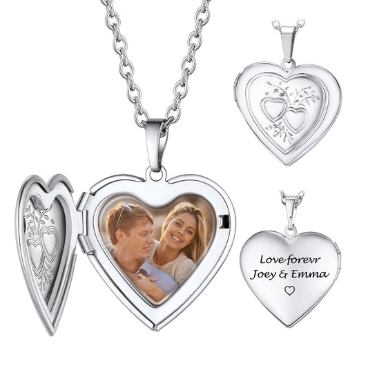 Custom 2 Hearts Locket Necklace with Pictures
