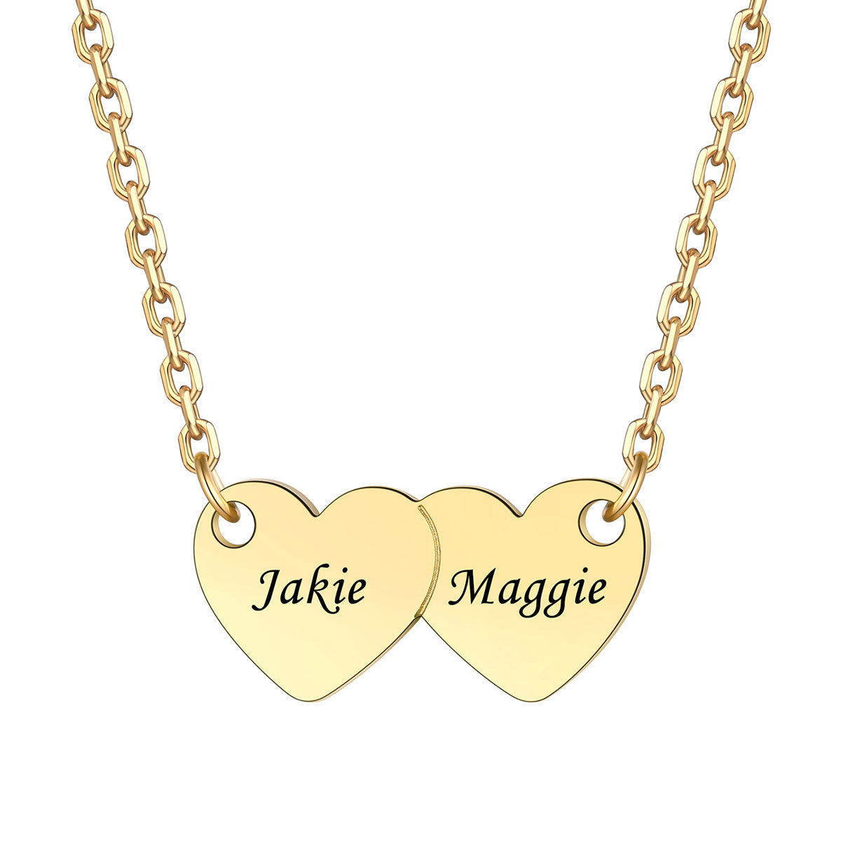 Custom 2 Hearts Name Necklace Gold Plated
