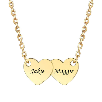 Custom 2 Hearts Name Necklace Gold Plated