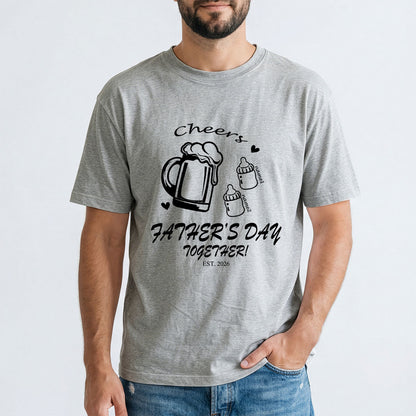 Custom 2 Name Cheers Bottle T Shirt for Dad Grey