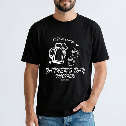 Custom 2 Name Cheers Bottle T Shirt for Dad Light Black