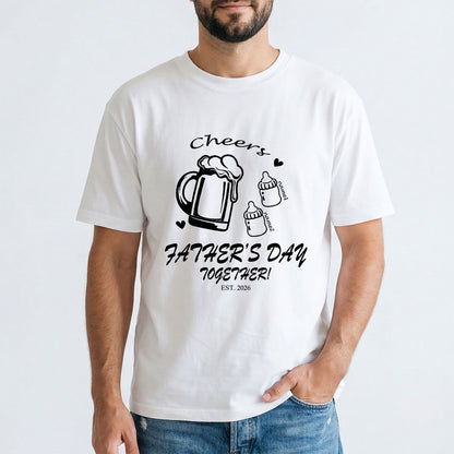 Custom 2 Name Cheers Bottle T Shirt for Dad White