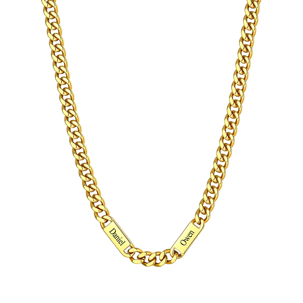 Custom 2 Name Cuban Chain Necklace 9mm Gold Plated