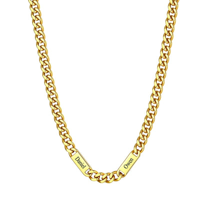 Custom 2 Name Cuban Chain Necklace 9mm Gold Plated