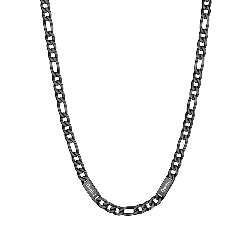 Custom 2 Name Figaro Chain Necklace Black Plated