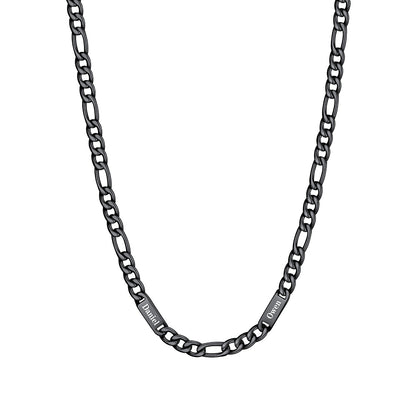 Custom 2 Name Figaro Chain Necklace Black Plated