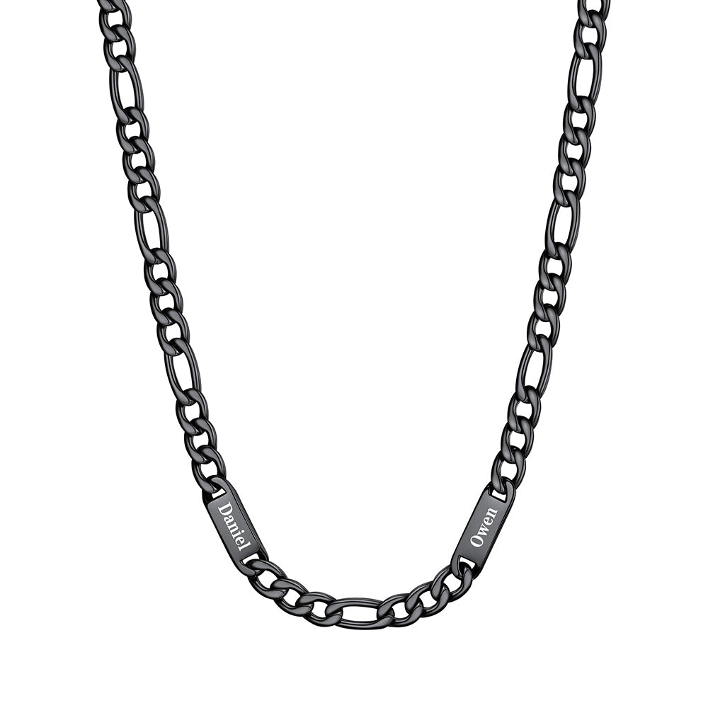 Custom 2 Name Figaro Chain Necklace Black Plated 7mm