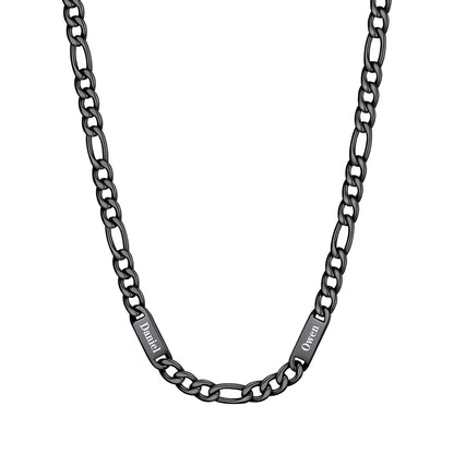 Custom 2 Name Figaro Chain Necklace Black Plated 7mm