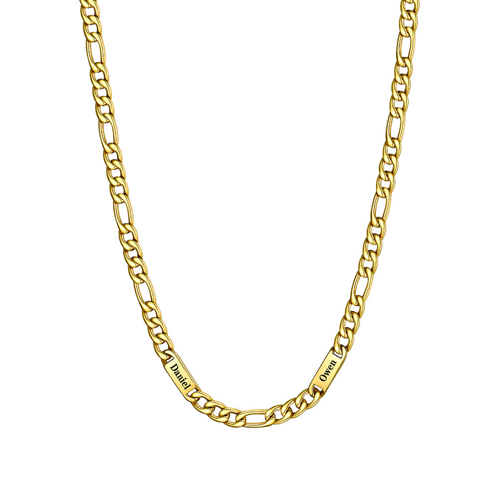 Custom 2 Name Figaro Chain Necklace Gold Plated 5mm