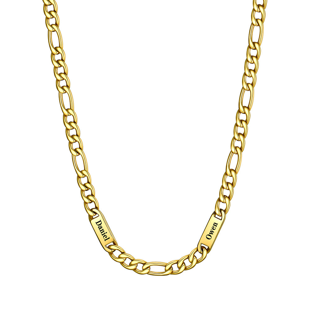 Custom 2 Name Figaro Chain Necklace Gold Plated 7mm