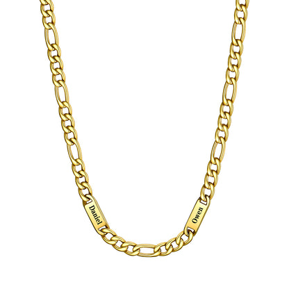 Custom 2 Name Figaro Chain Necklace Gold Plated 7mm