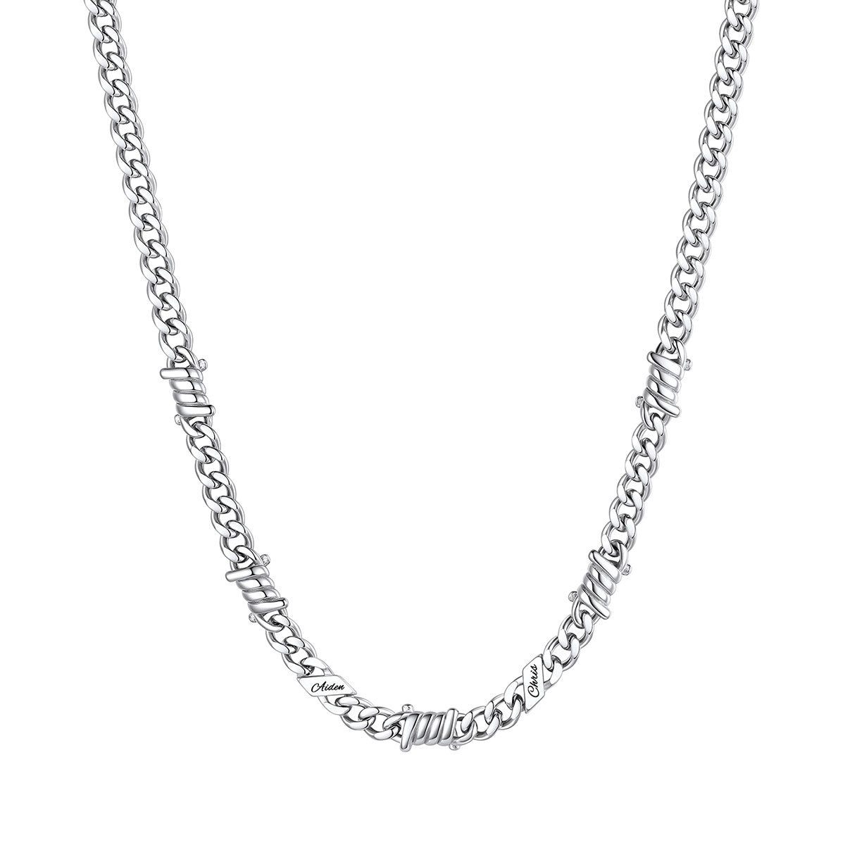 Personalized 2 Names Barbed Wire Cuban Link Necklace 5mm on a white background