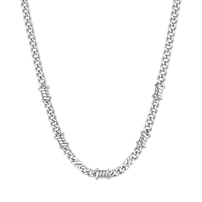 Personalized 2 Names Barbed Wire Cuban Link Necklace 5mm on a white background