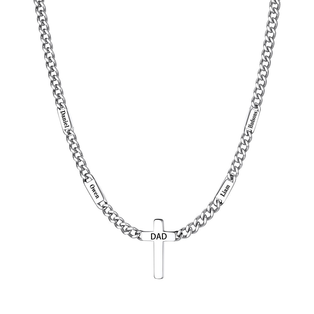 Custom 2 Names Cuban Chain Cross Necklace 5mm