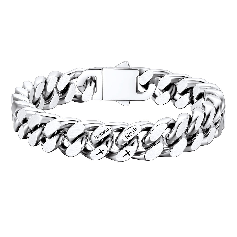 Custom 2 Names Cuban Link Bracelet with Cross