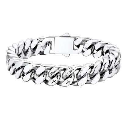 Custom 2 Names Cuban Link Bracelet with Cross
