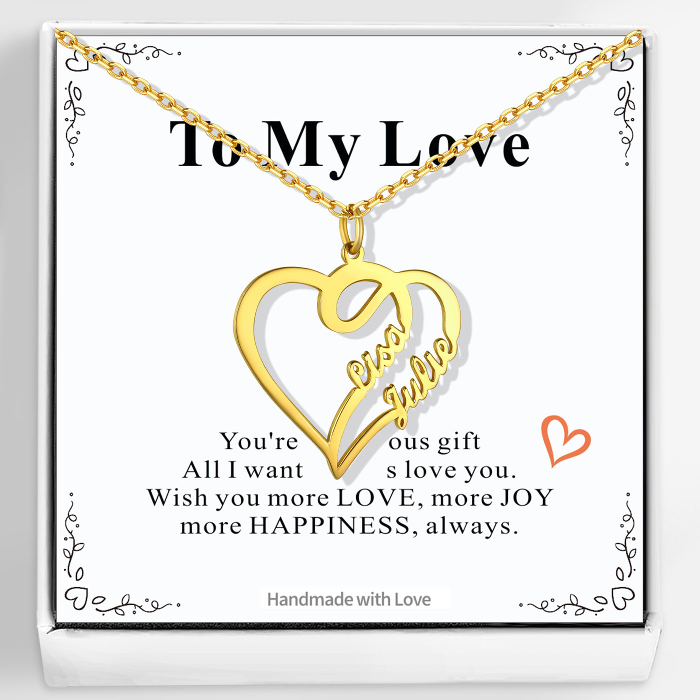 Custom 2 Names Heart Necklace for Women