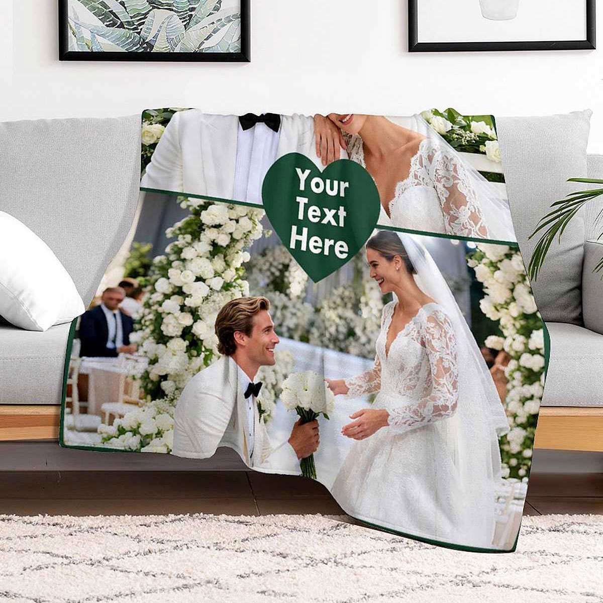 Custom 2 Photos Blanket with Text