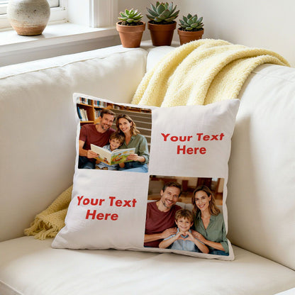 Custom 2 Photos Throw Pillow with Picture and Text