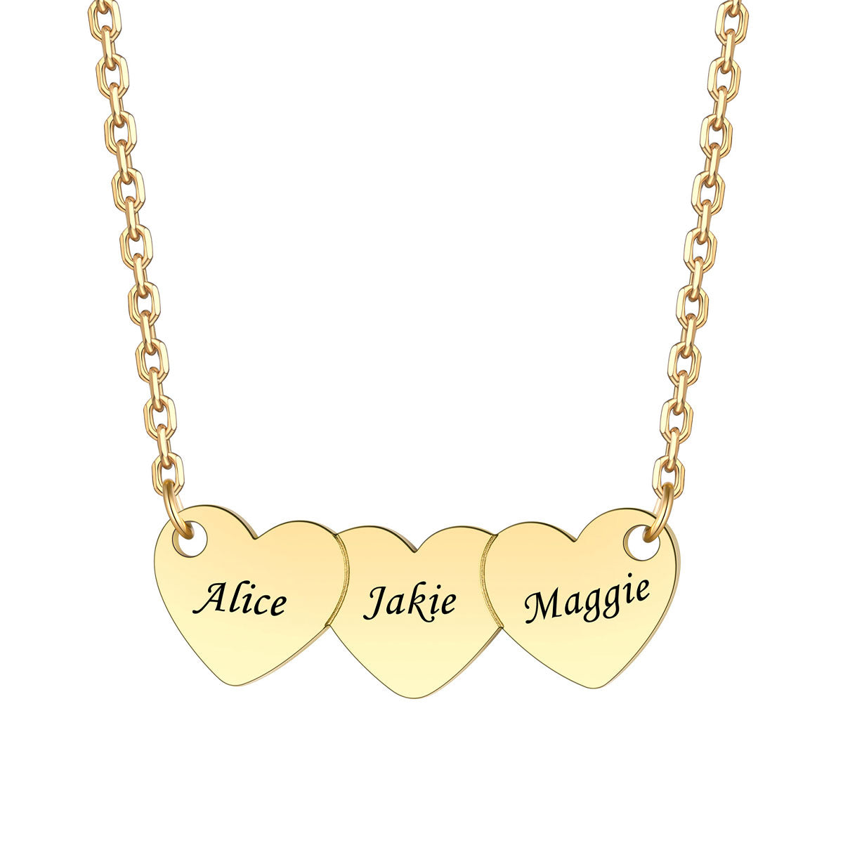 Custom 3 Hearts Name Necklace Gold Plated