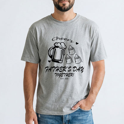 Custom 3 Name Cheers Bottle T Shirt for Dad Grey