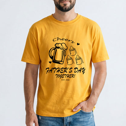 Custom 3 Name Cheers Bottle T Shirt for Dad Yellow