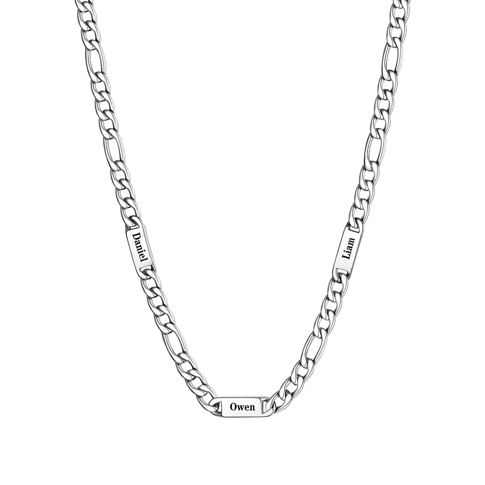 Custom 3 Name Figaro Chain Necklace 7mm