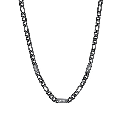 Custom 3 Name Figaro Chain Necklace Black Plated