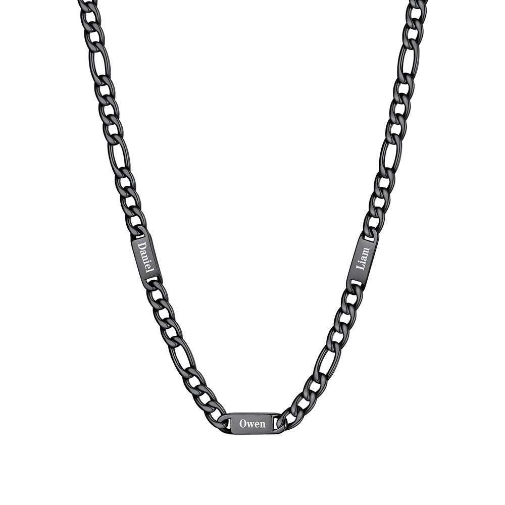 Custom 3 Name Figaro Chain Necklace Black Plated 7mm