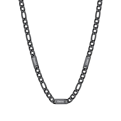 Custom 3 Name Figaro Chain Necklace Black Plated 7mm