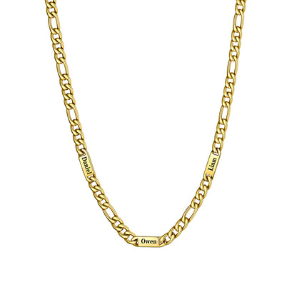 Custom 3 Name Figaro Chain Necklace Gold Plated 