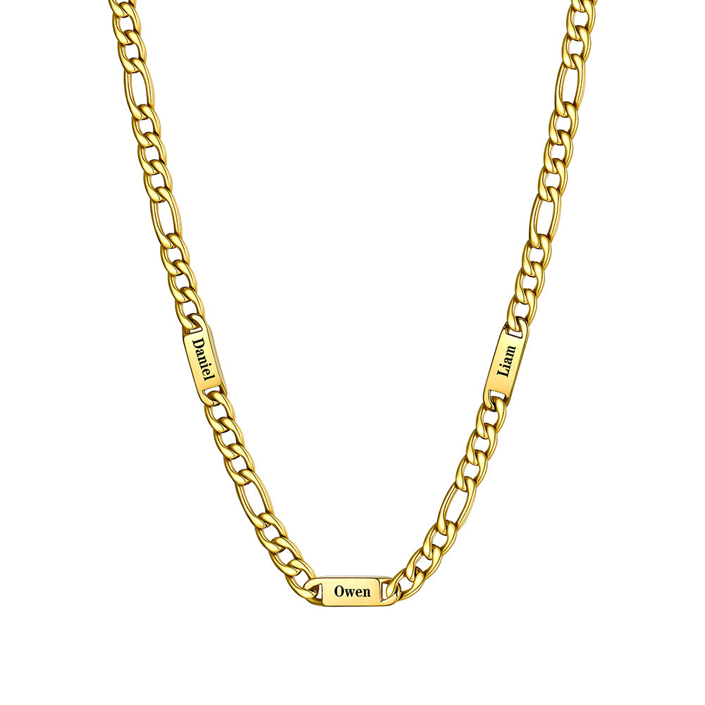 Custom 3 Name Figaro Chain Necklace Gold Plated  7mm