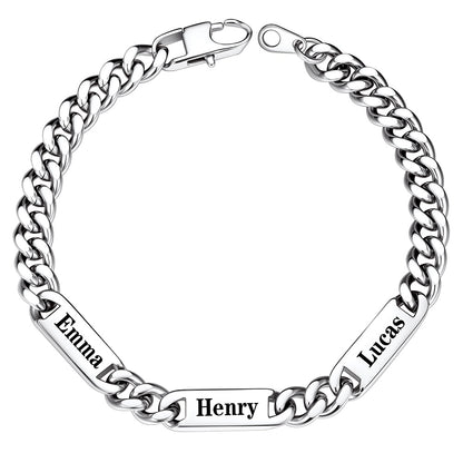 Custom 3 Names Cuban Chain Bracelet 7mm