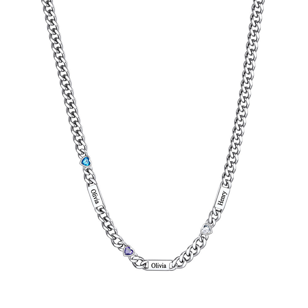 Custom 3 Names Necklace with Heart Birthstone