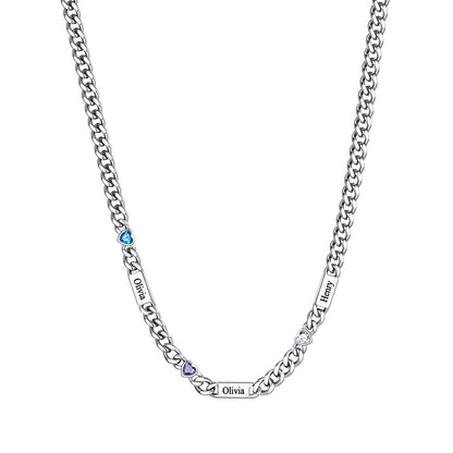 Custom 3 Names Necklace with Heart Birthstone
