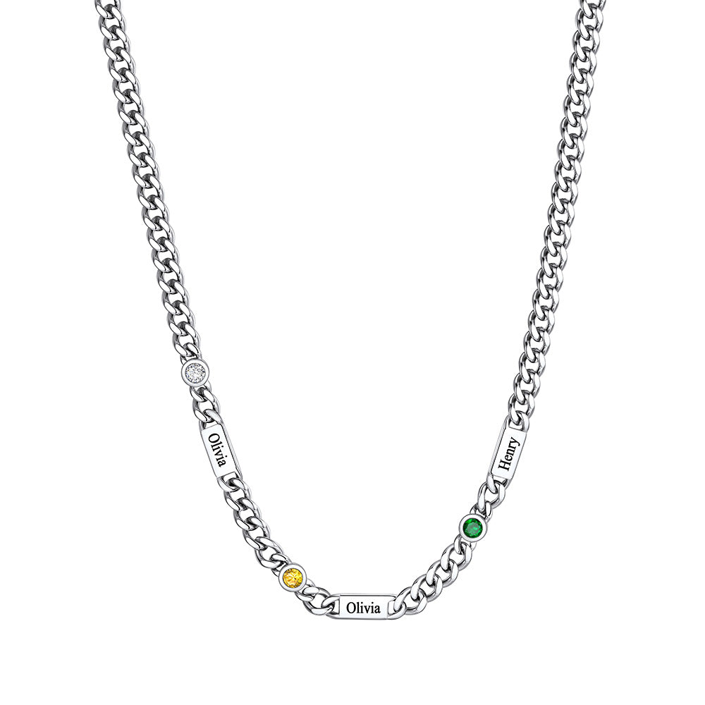 Custom 3 Names Necklace with Round Birthstone