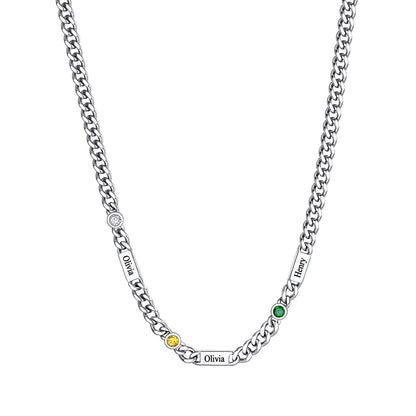 Custom 3 Names Necklace with Round Birthstone