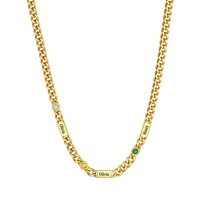 Custom 3 Names Necklace with Round Birthstone Gold Plated