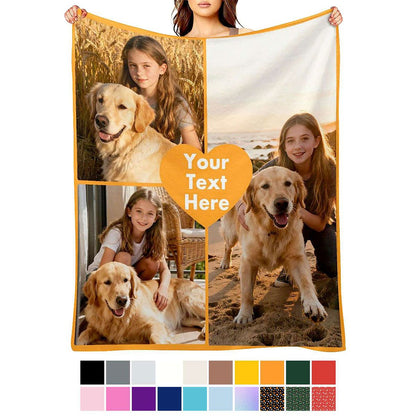 Custom 3 Photos Blanket with Text for Family Love