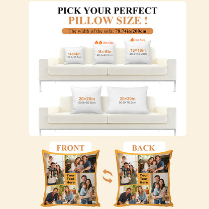 Custom 3 Photos Throw Pillow with Picture and Text Size