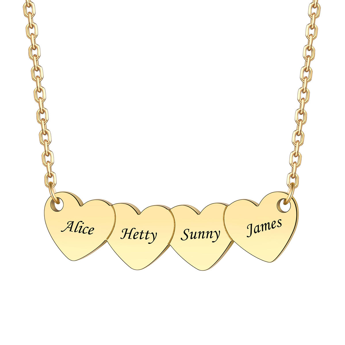Custom 4 Hearts Name Necklace Gold Plated