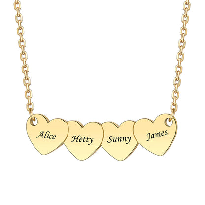 Custom 4 Hearts Name Necklace Gold Plated
