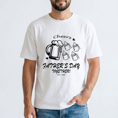 Custom 4 Name Cheers Bottle T Shirt for Dad White