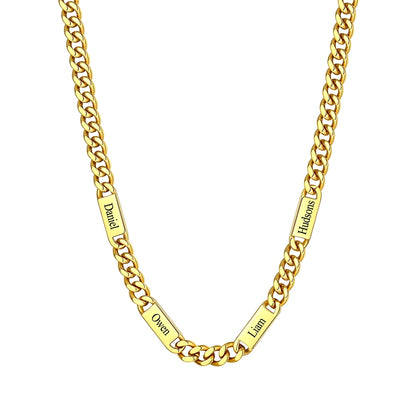 Custom 4 Name Cuban Chain Necklace 9mm Gold Plated