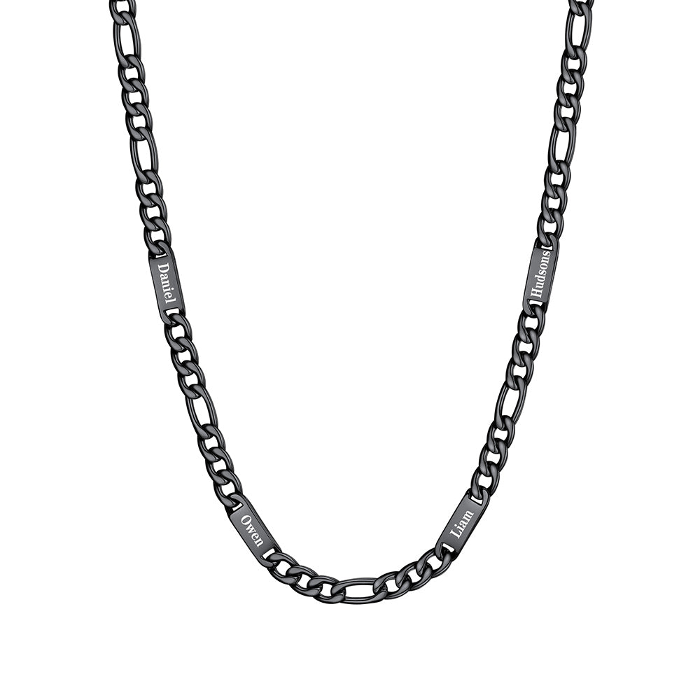 Custom 4 Name Figaro Chain Necklace Black Plated