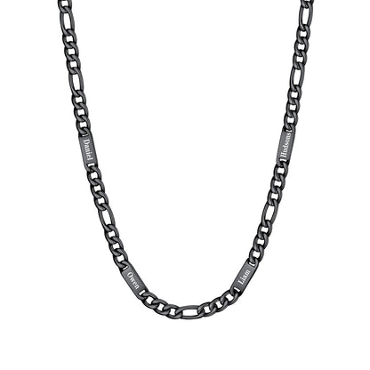 Custom 4 Name Figaro Chain Necklace Black Plated