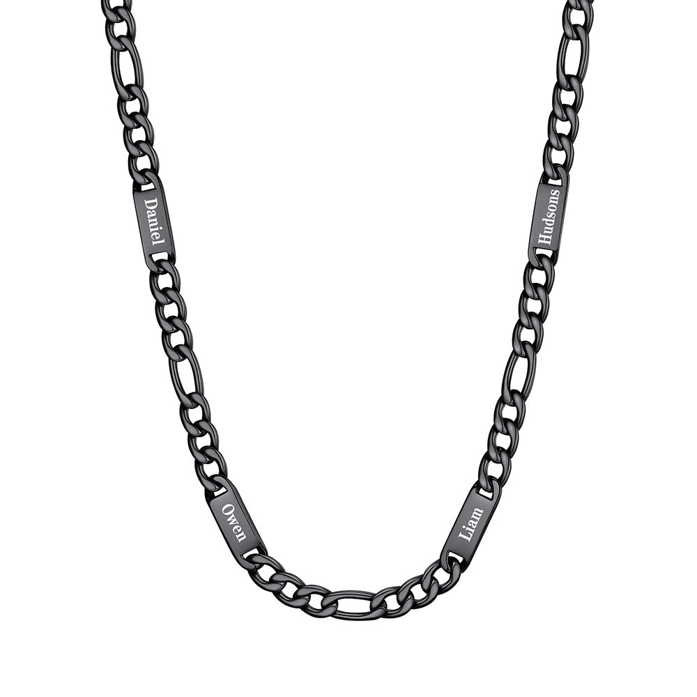 Custom 4 Name Figaro Chain Necklace Black Plated 7mm