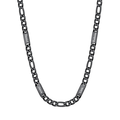 Custom 4 Name Figaro Chain Necklace Black Plated 7mm