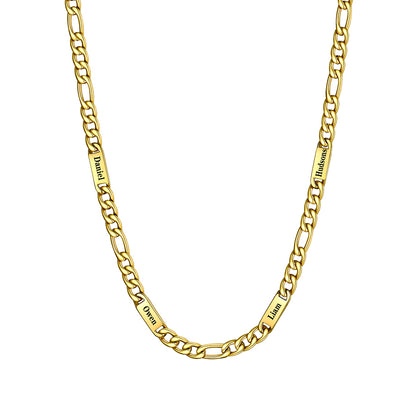 Custom 4 Name Figaro Chain Necklace Gold Plated