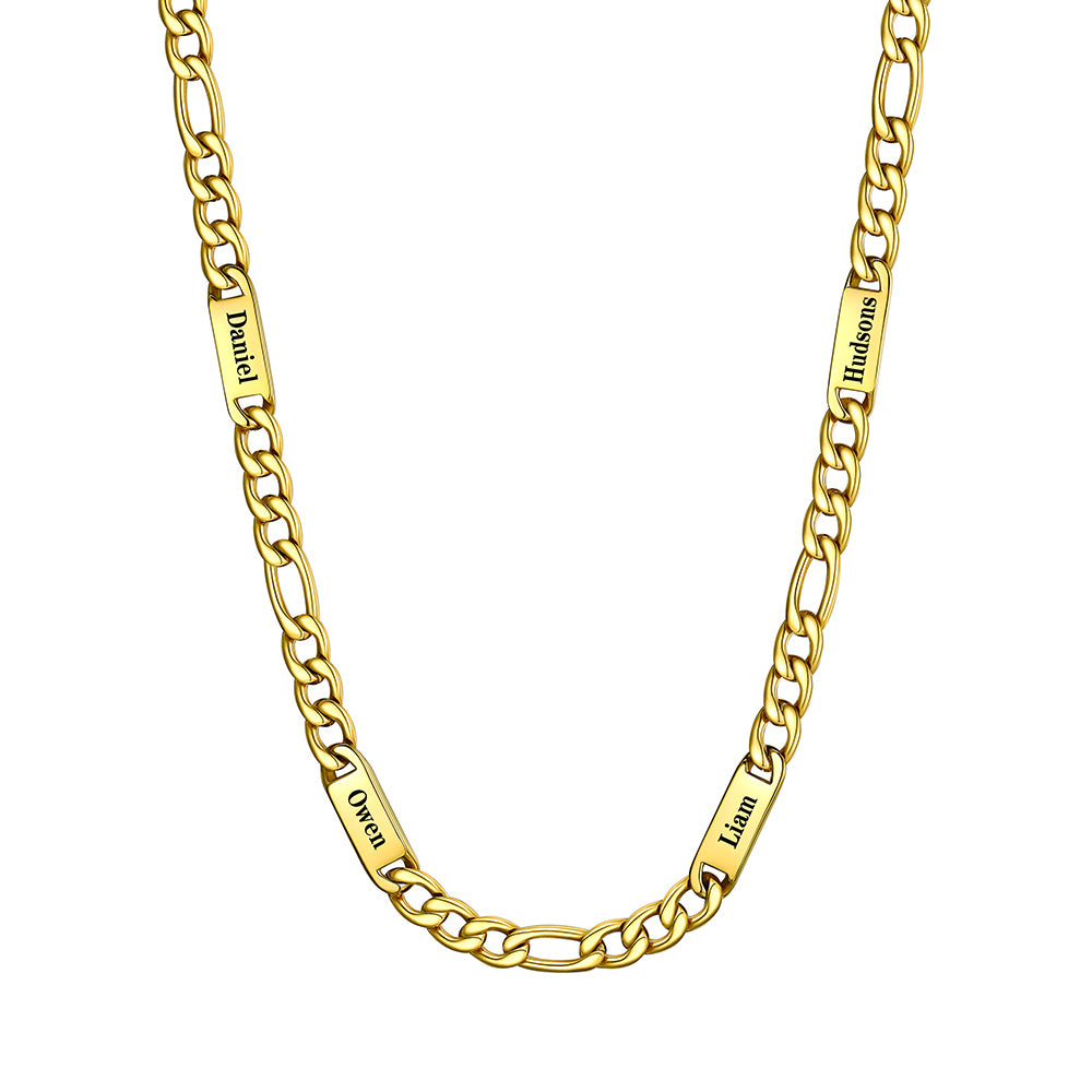 Custom 4 Name Figaro Chain Necklace Gold Plated 7mm